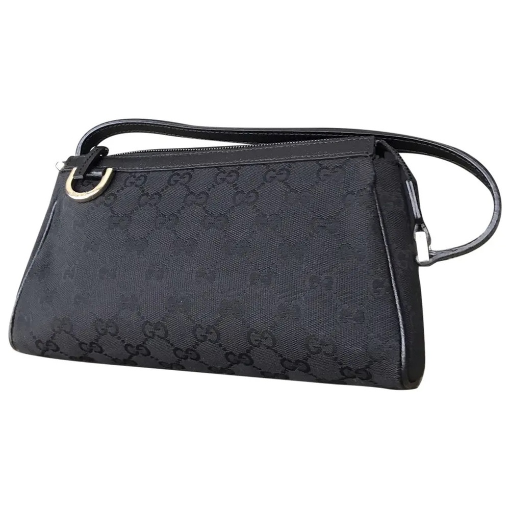 Gucci Black Monogram Canvas Shoulder Bag with Gold Ring Accent